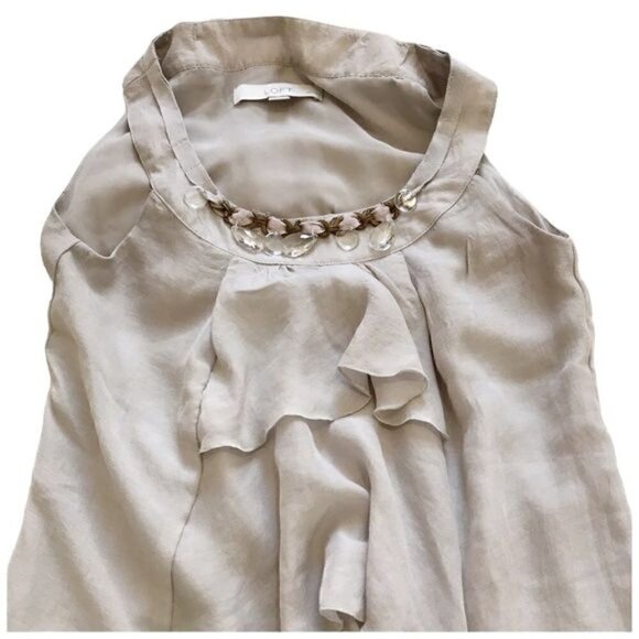 Loft taupe blouse w/ stones, Size XXSP - Picture 5 of 8